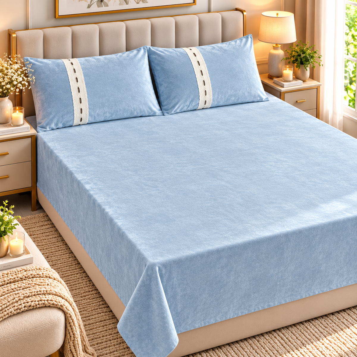 Premium Winter Textured Bedsheet Set with Matching Pillow Covers – Soft Luxury Warm Bedsheet for Double & King Size Bed