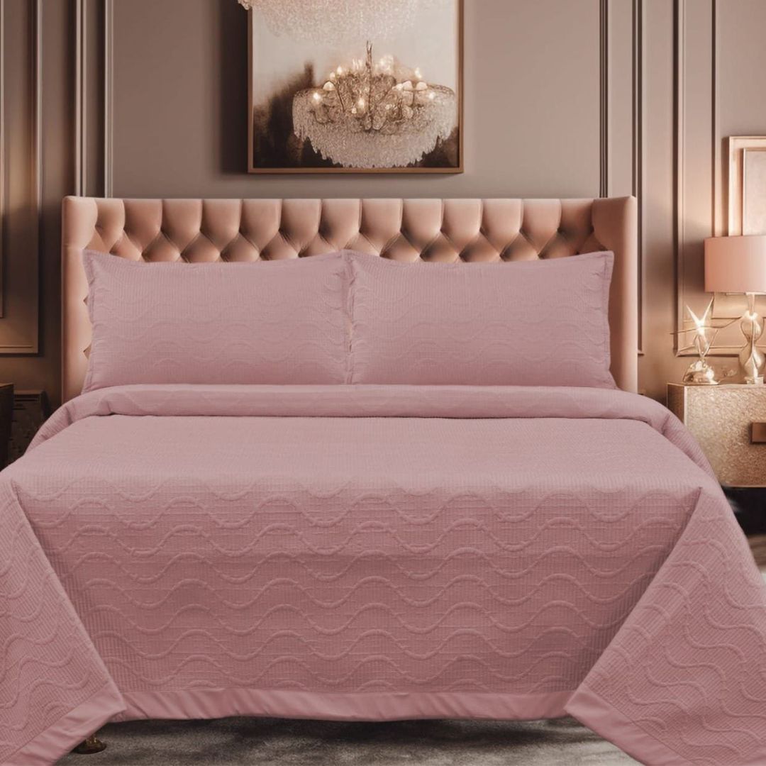 "Double bed supersoft reversible ultrasonic bedcover with elegant stitching design, offering a cozy and stylish layer for any bedroom.