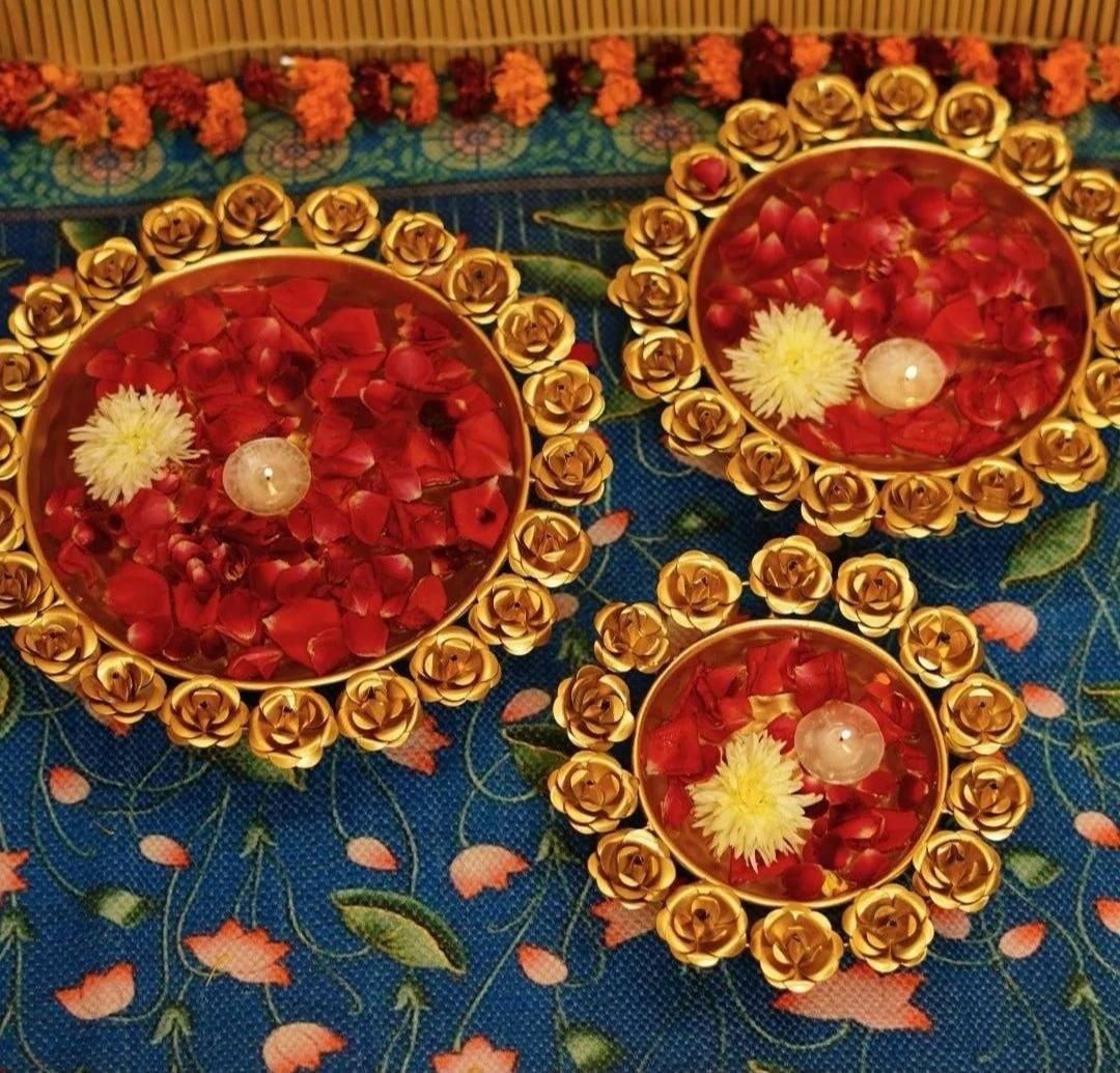 Rose Design Urli Set Of 3 - The Gharnish - A Unit of Satkala Creations