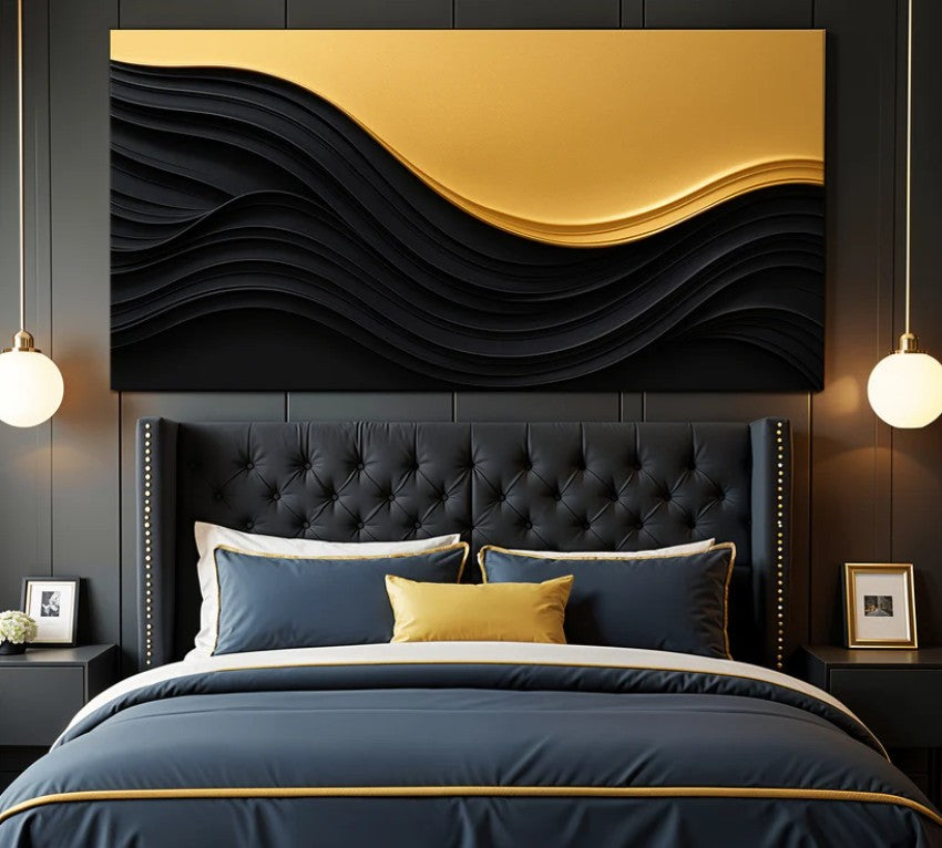 Black and gold wall art living room & office - The Gharnish - A Unit of Satkala Creations