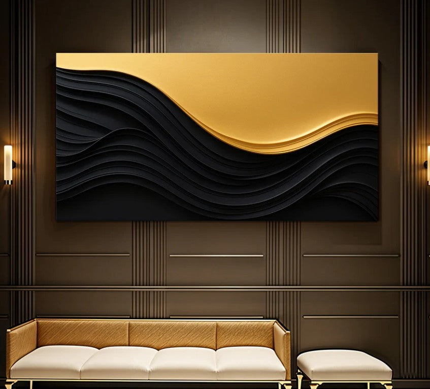 Black and gold wall art living room & office - The Gharnish - A Unit of Satkala Creations