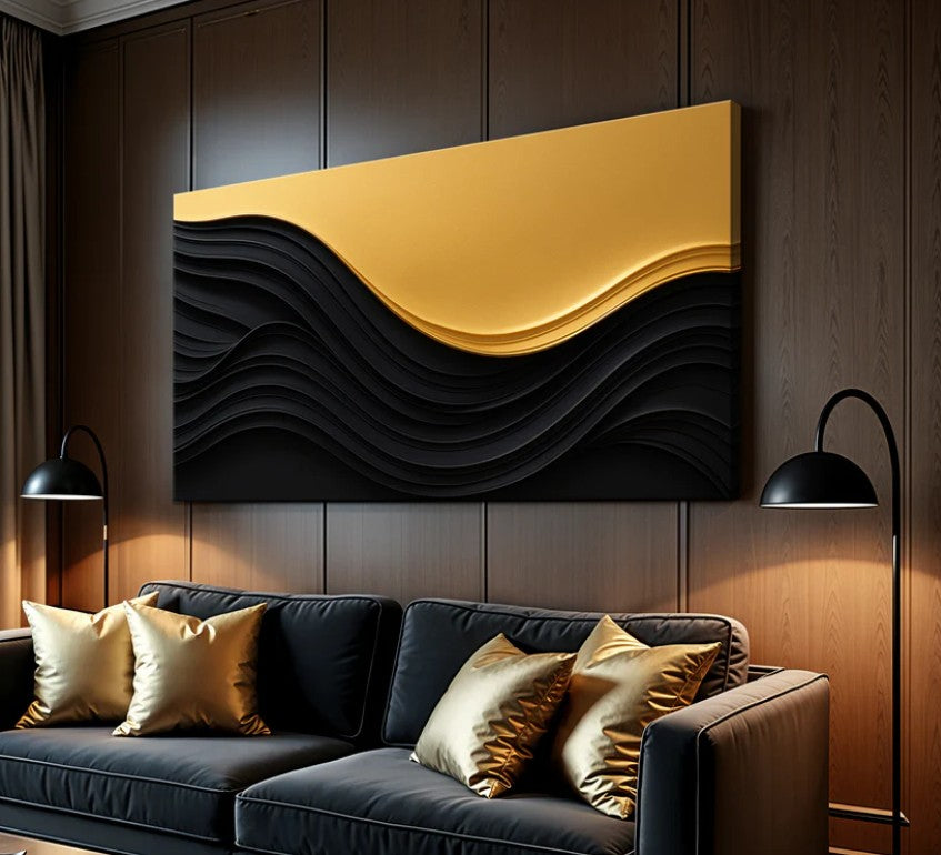 Black and gold wall art living room & office - The Gharnish - A Unit of Satkala Creations