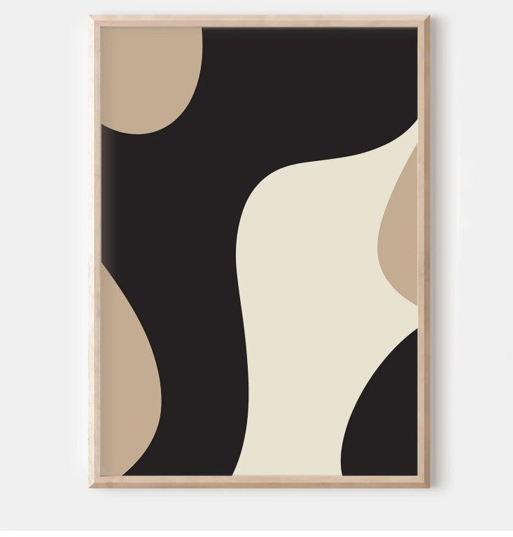 Modern Neutral Gallery Wall Art Set of 3 Black and Beige Abstract Art Farmhouse Decor