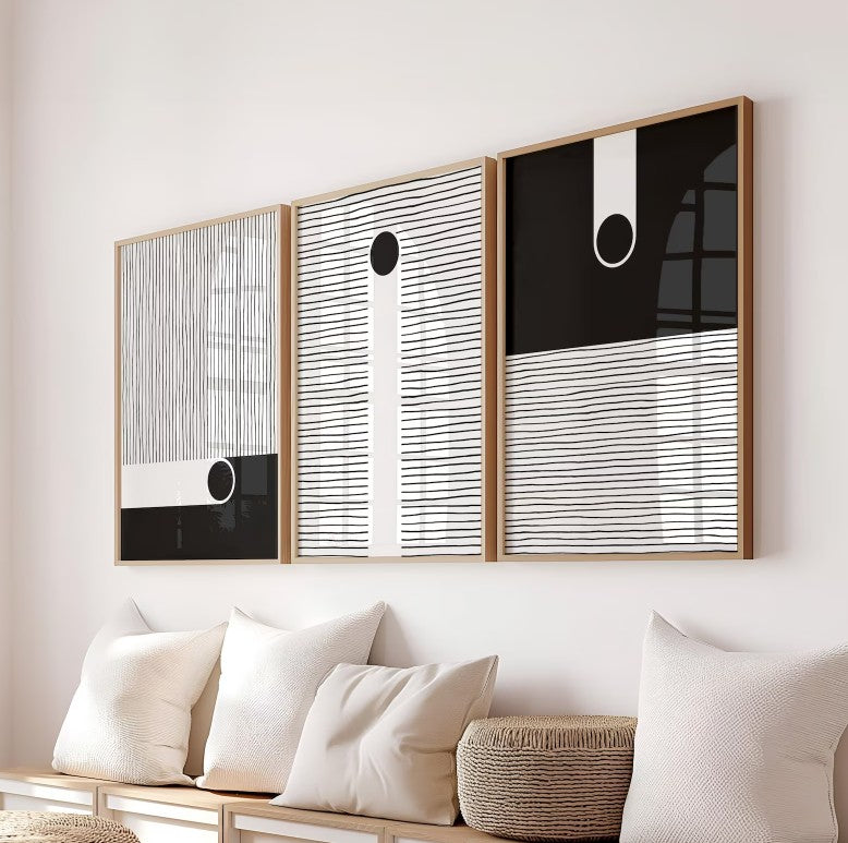 Minimalist Black and White Abstract Scandinavian Geometric Art Set