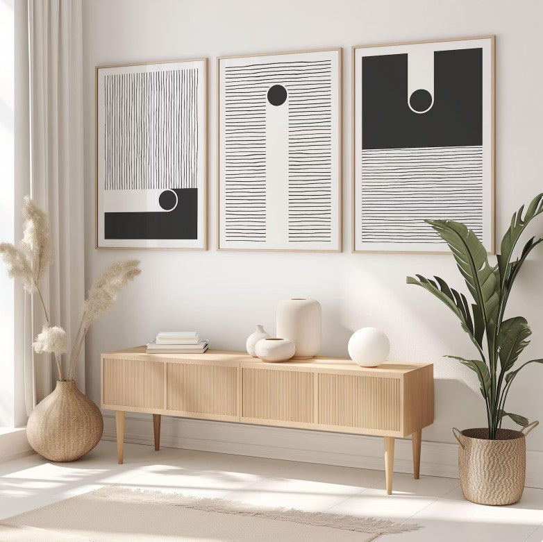 Minimalist Black and White Abstract Scandinavian Geometric Art Set