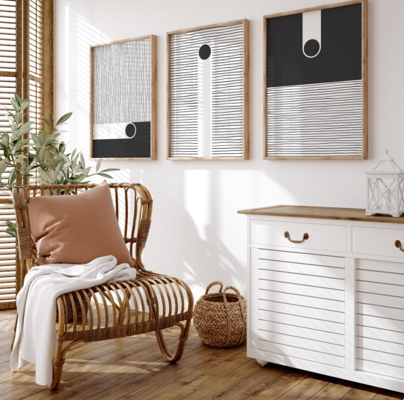 Minimalist Black and White Abstract Scandinavian Geometric Art Set
