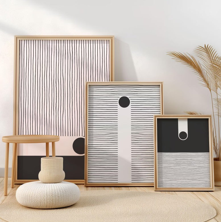 Minimalist Black and White Abstract Scandinavian Geometric Art Set