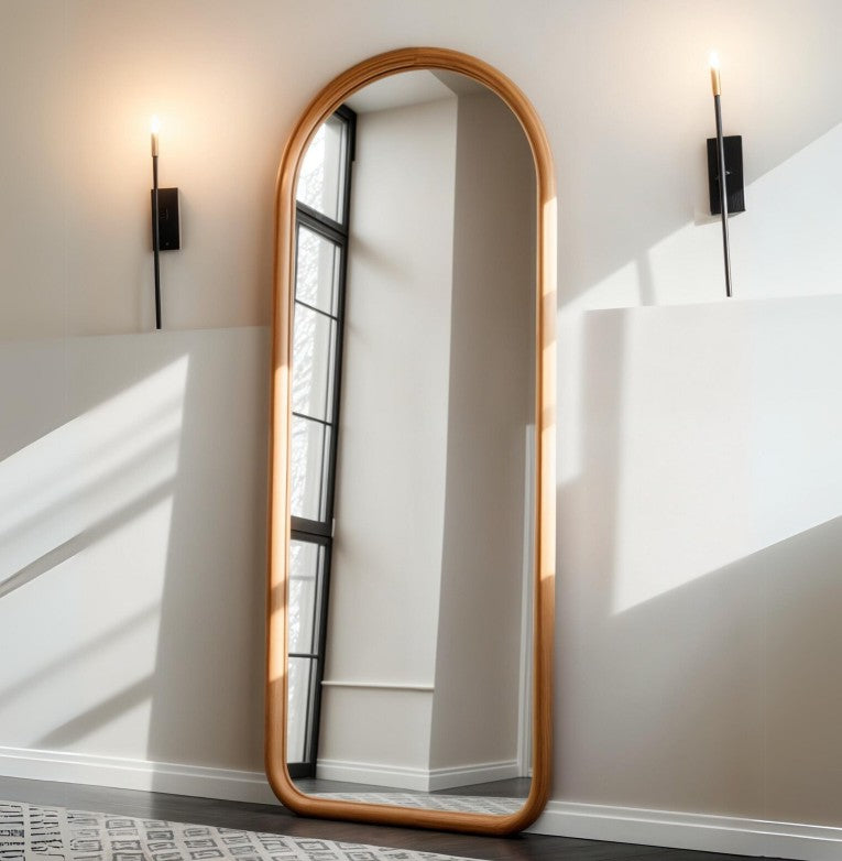 Walnut Full Body Mirror for Bedroom & Living Room, Mid Century Large Mirror, Asymmetrical Tall Floor Mirror