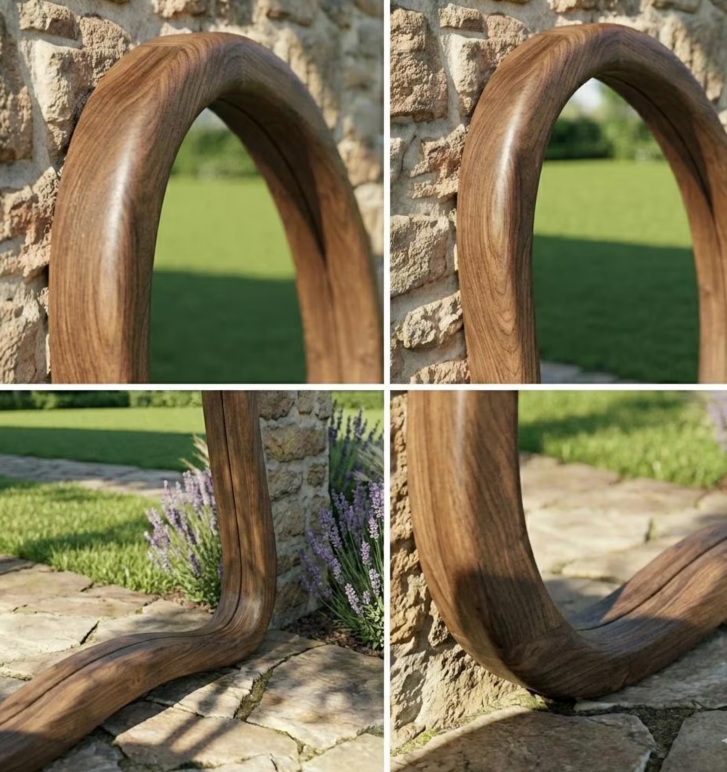 Large Asymmetrical Full Length Mirror - Natural Teak Wood Frame - The Gharnish - A Unit of Satkala Creations