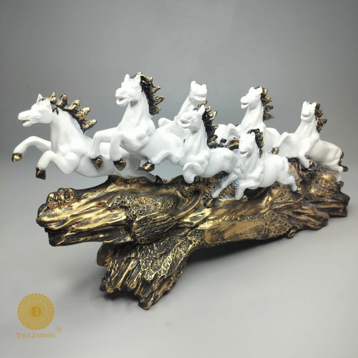 White Seven Horse for Vastu and Home Living - The Gharnish - A Unit of Satkala Creations
