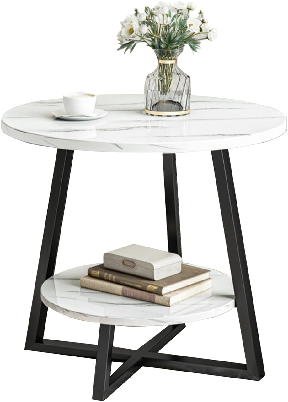 Modern Marble Top Side Table with Gold Iron Base – 20" Height, Rust Proof Finish – Perfect for Living Room or Bedroom Decor.