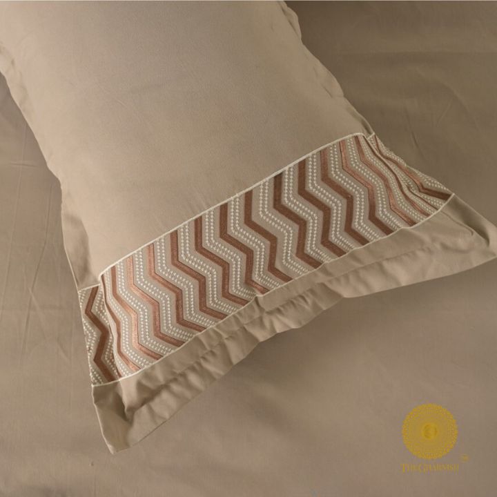 Plain Bedding Set with Embrodiery on Pillow - The Gharnish - A Unit of Satkala Creations