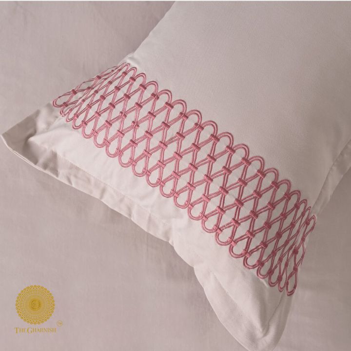 Plain Bedding Set with Embrodiery on Pillow - The Gharnish - A Unit of Satkala Creations