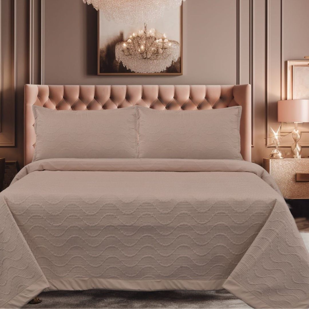 "Double bed supersoft reversible ultrasonic bedcover with elegant stitching design, offering a cozy and stylish layer for any bedroom.