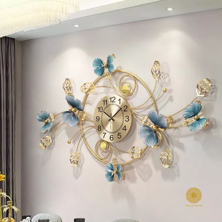 Butterfly Ring Metallic Wall Clock (48x30 Inches) - The Gharnish - A Unit of Satkala Creations