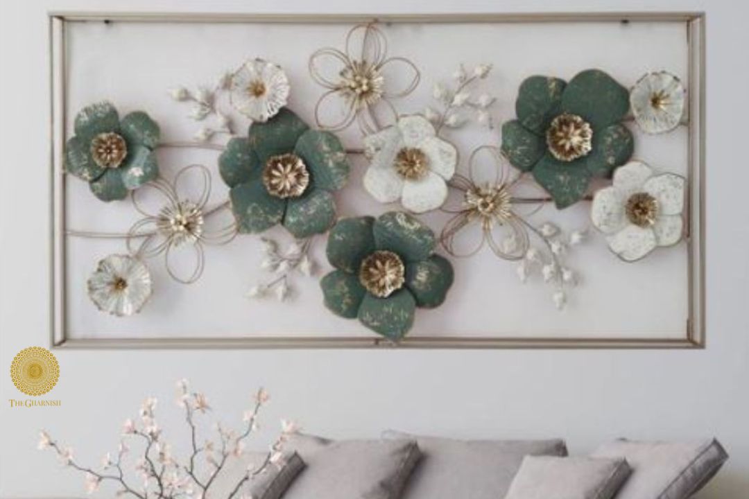 Premium Metallic Flower and Petal Frame Wall Art - 48 x 24 Inches - The Gharnish - A Unit of Satkala Creations