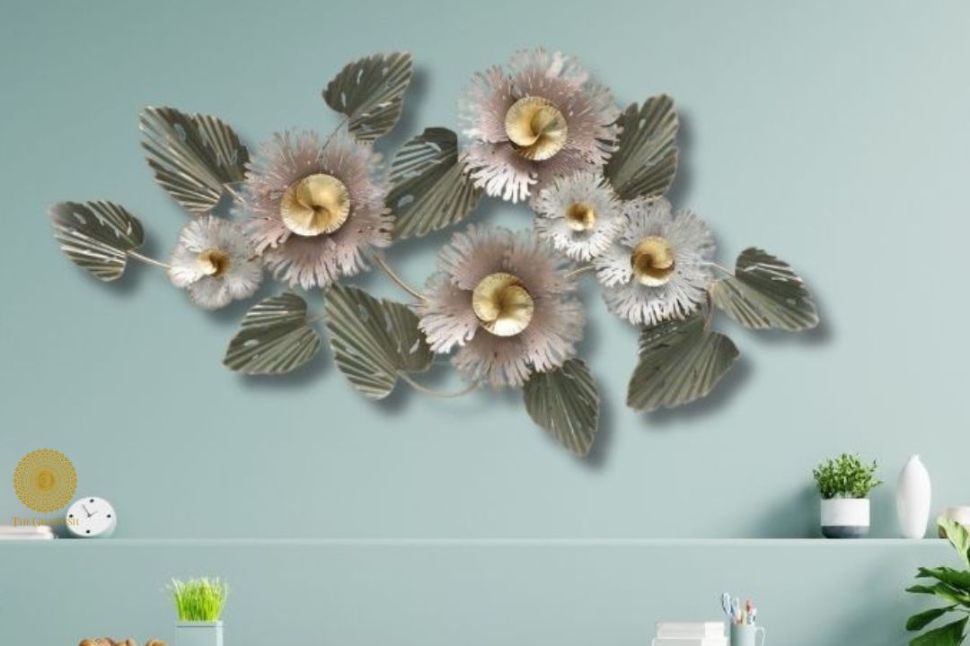 Metallic Gold Foil Flower Wall Accent (48x24 Inches) - The Gharnish - A Unit of Satkala Creations