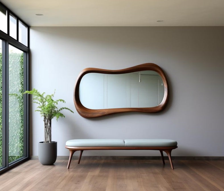 Wave Form Walnut Asymmetrical Wall Mirror – Organic Modern Decor - The Gharnish - A Unit of Satkala Creations