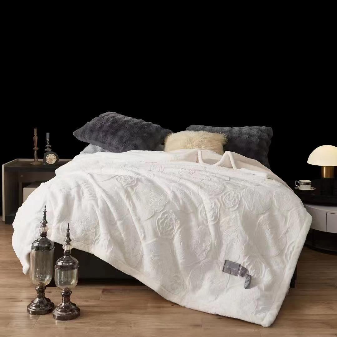 Double Bed Rabbit Fur Blanket / Super Soft Cloudy Embossed/ Blanket for winter - The Gharnish - A Unit of Satkala Creations
