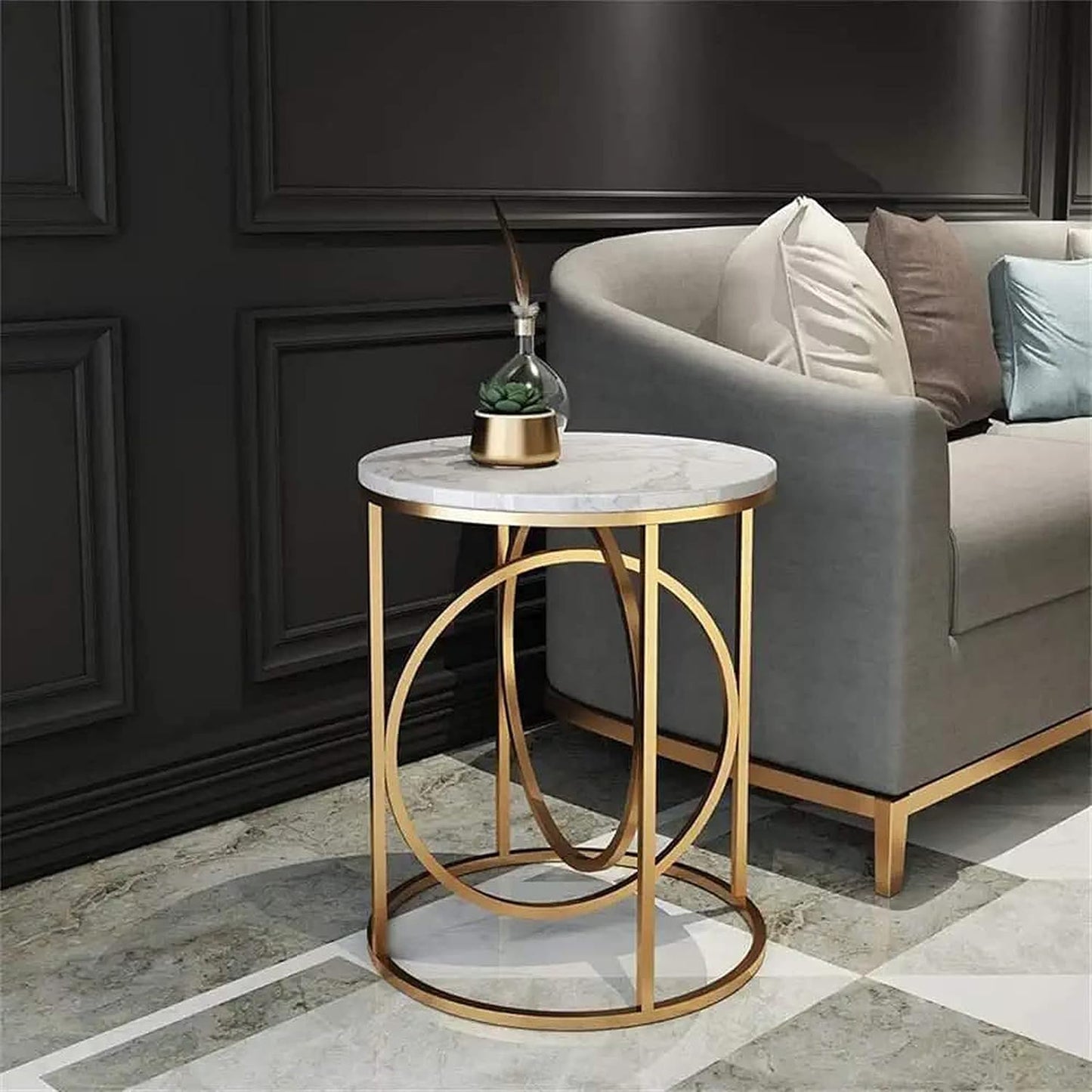 Metallic Ring Table with Marble top - The Gharnish - A Unit of Satkala Creations