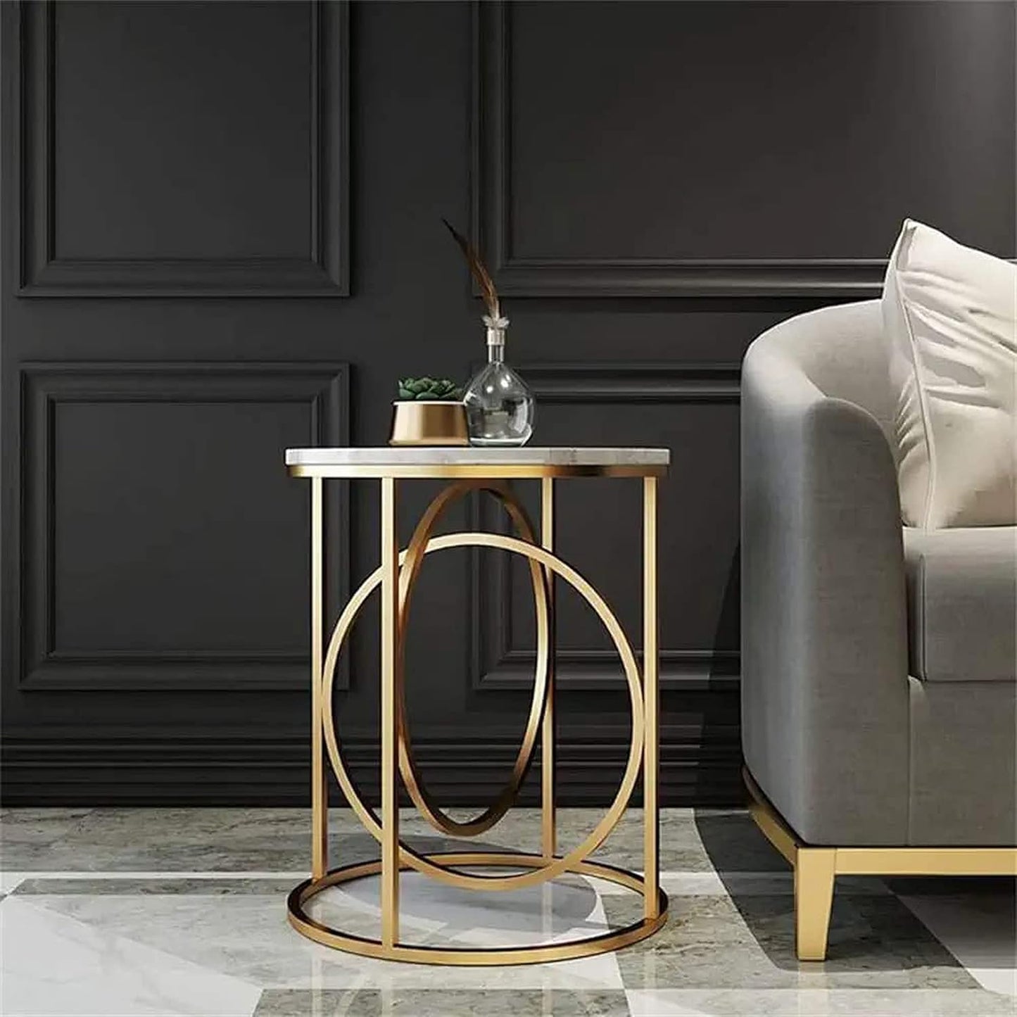 Metallic Ring Table with Marble top - The Gharnish - A Unit of Satkala Creations