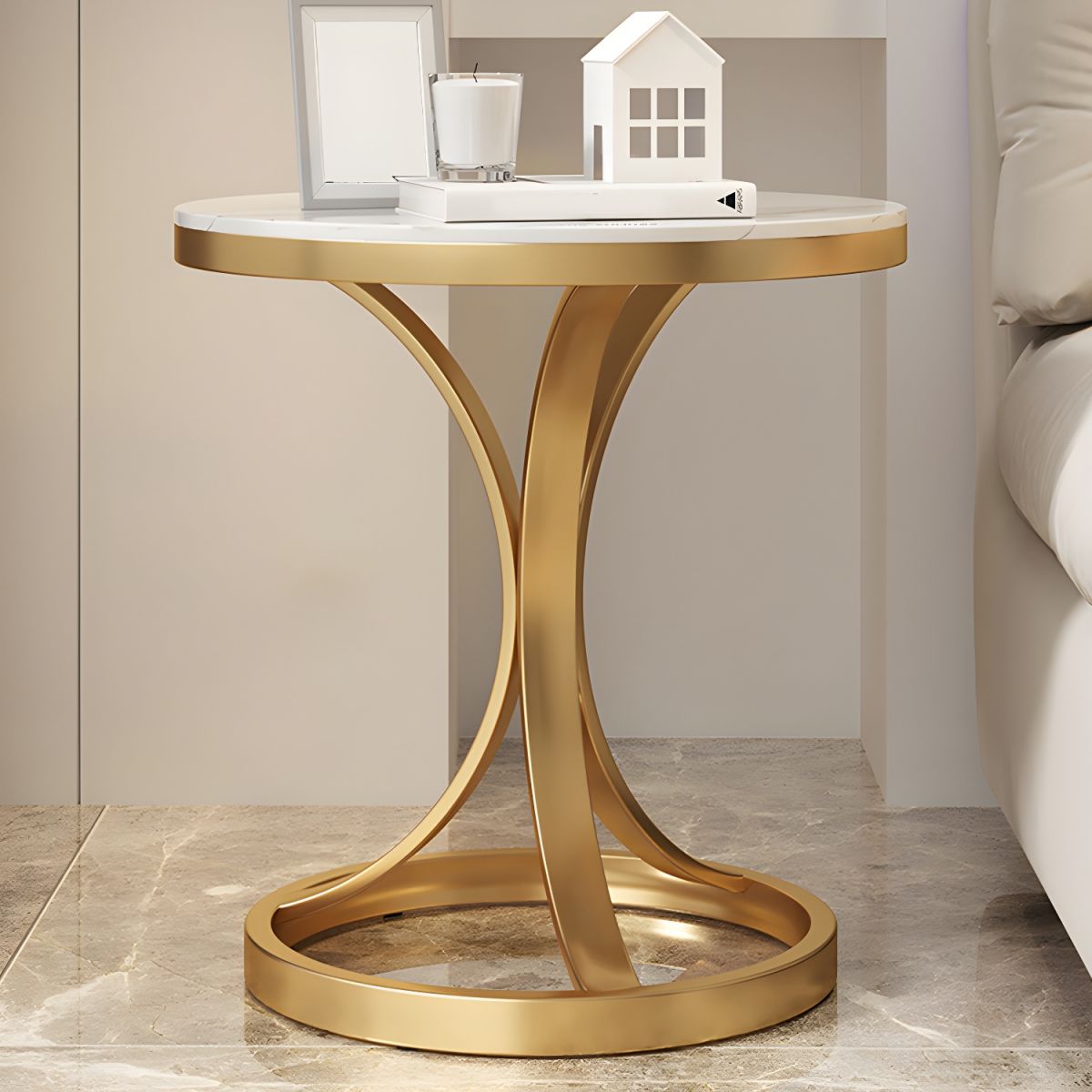 Modern Stone Top Round End Table for home and Office - The Gharnish - A Unit of Satkala Creations