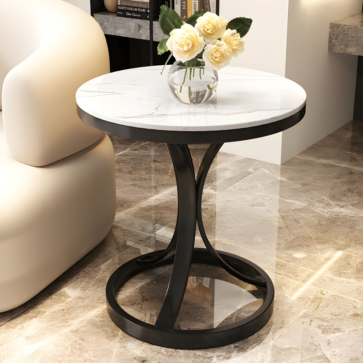 Modern Stone Top Round End Table for home and Office - The Gharnish - A Unit of Satkala Creations