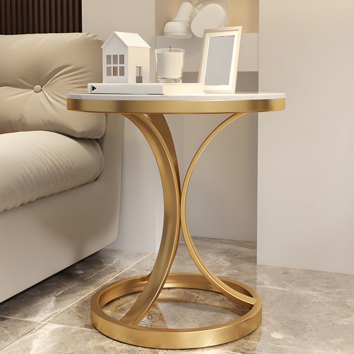 Modern Stone Top Round End Table for home and Office - The Gharnish - A Unit of Satkala Creations
