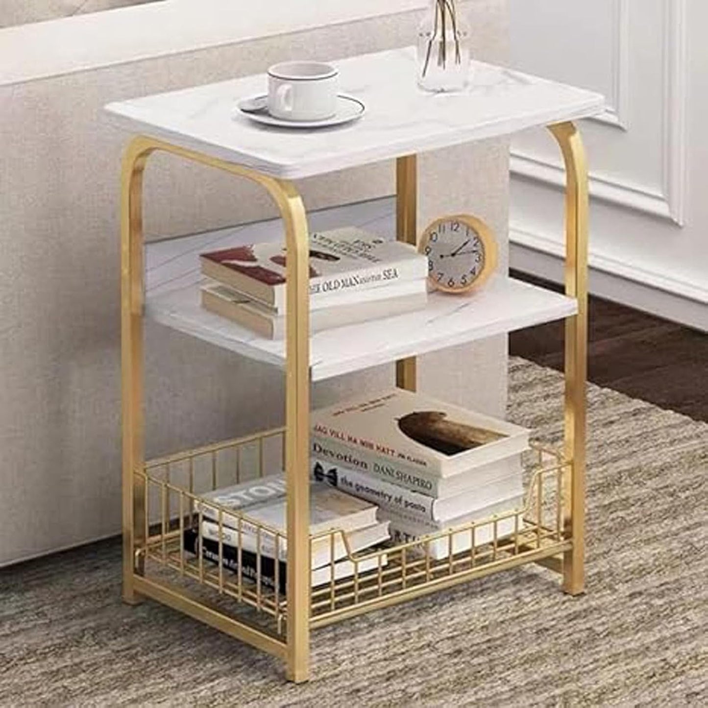 Stylish Metal Bedside Sqaure side Basket Table - The Gharnish - A Unit of Satkala Creations