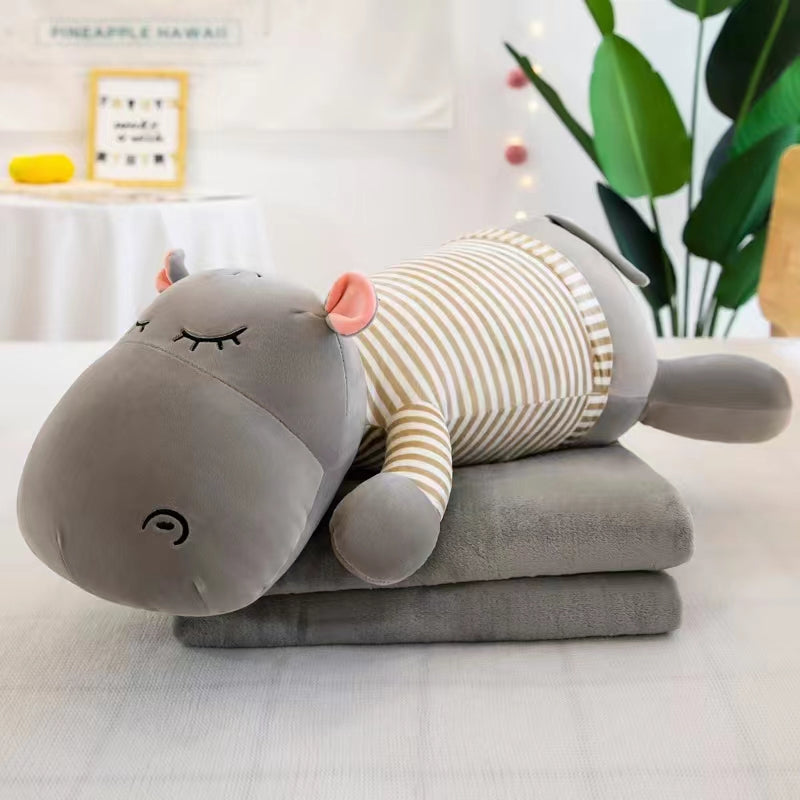 Hippo Super Soft Toy with Blanket Inside ā 2 in 1 - The Gharnish - A Unit of Satkala Creations