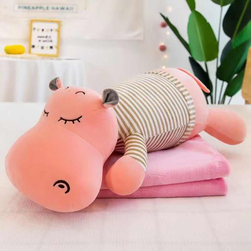 Hippo Super Soft Toy with Blanket Inside ā 2 in 1 - The Gharnish - A Unit of Satkala Creations
