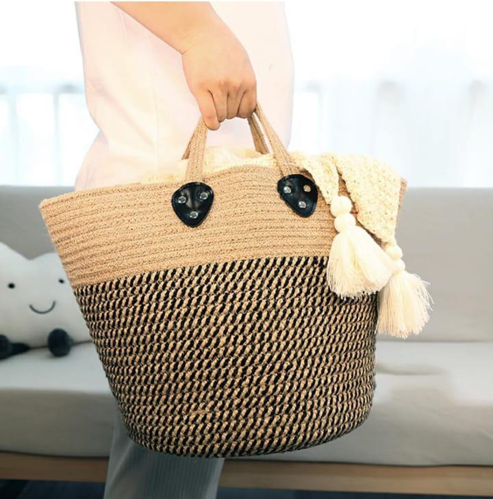 Laundry Basket with handle | Storage Basket Cum Handbag - The Gharnish - A Unit of Satkala Creations