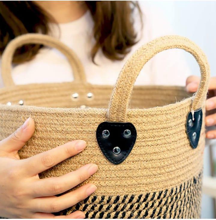 Laundry Basket with handle | Storage Basket Cum Handbag - The Gharnish - A Unit of Satkala Creations