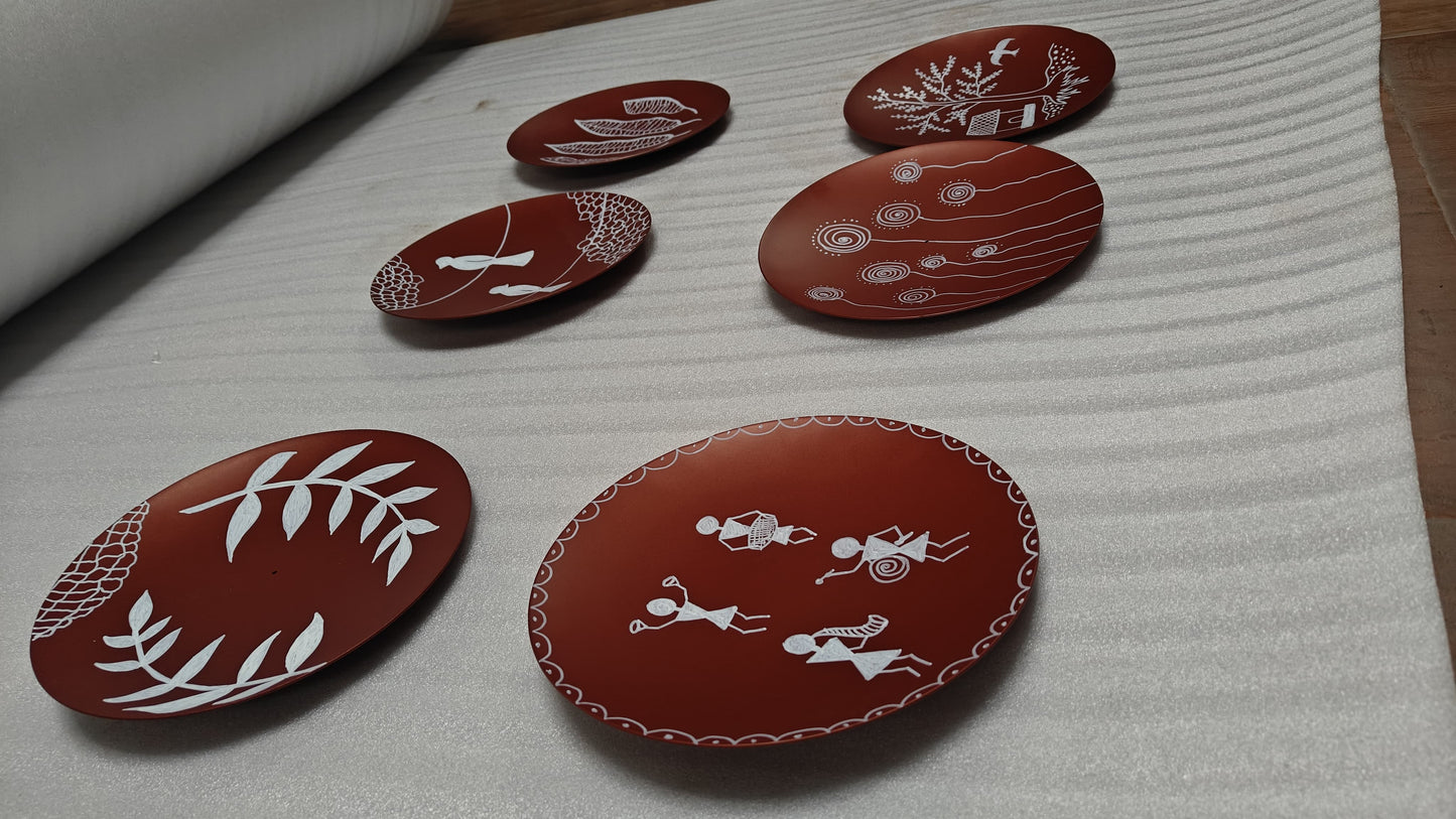 Botanical Harmony Hand-Painted Wall Plate Set - The Gharnish - A Unit of Satkala Creations