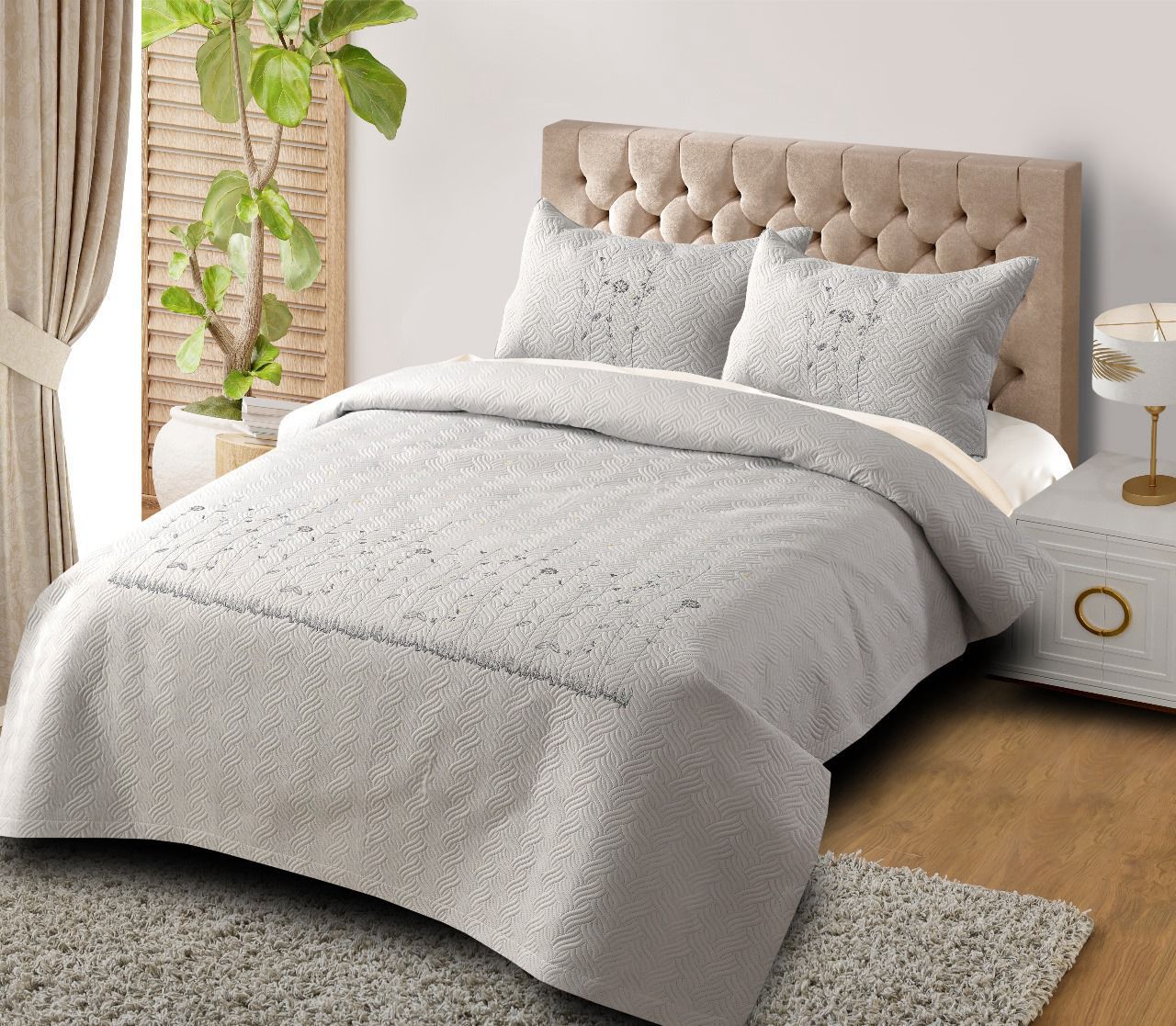 Orion Embroidered Quilted Bedding Set - The Gharnish - A Unit of Satkala Creations