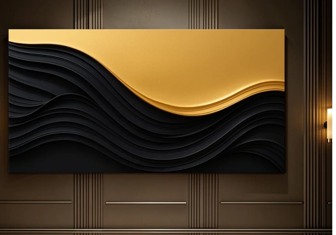 Black and gold wall art living room & office - The Gharnish - A Unit of Satkala Creations