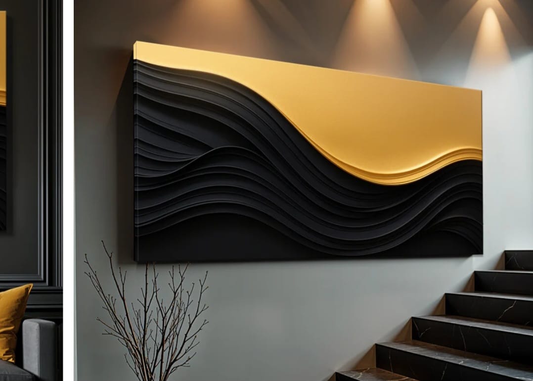 Black and gold wall art living room & office - The Gharnish - A Unit of Satkala Creations