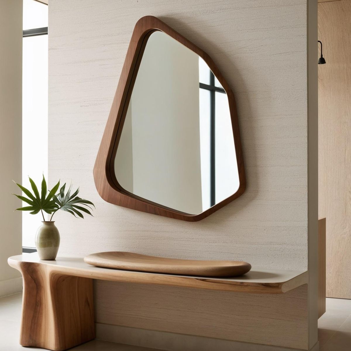 Wooden Mirror, Teak wood frame Mid Century mirror, Wall Mirror