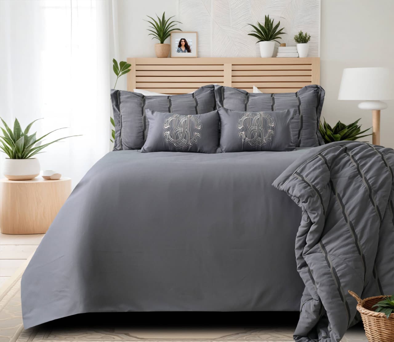 The Gharnish Summer Breeze Luxe Bedding Set featuring 6 pieces with soft, breathable fabric in a light, airy design.