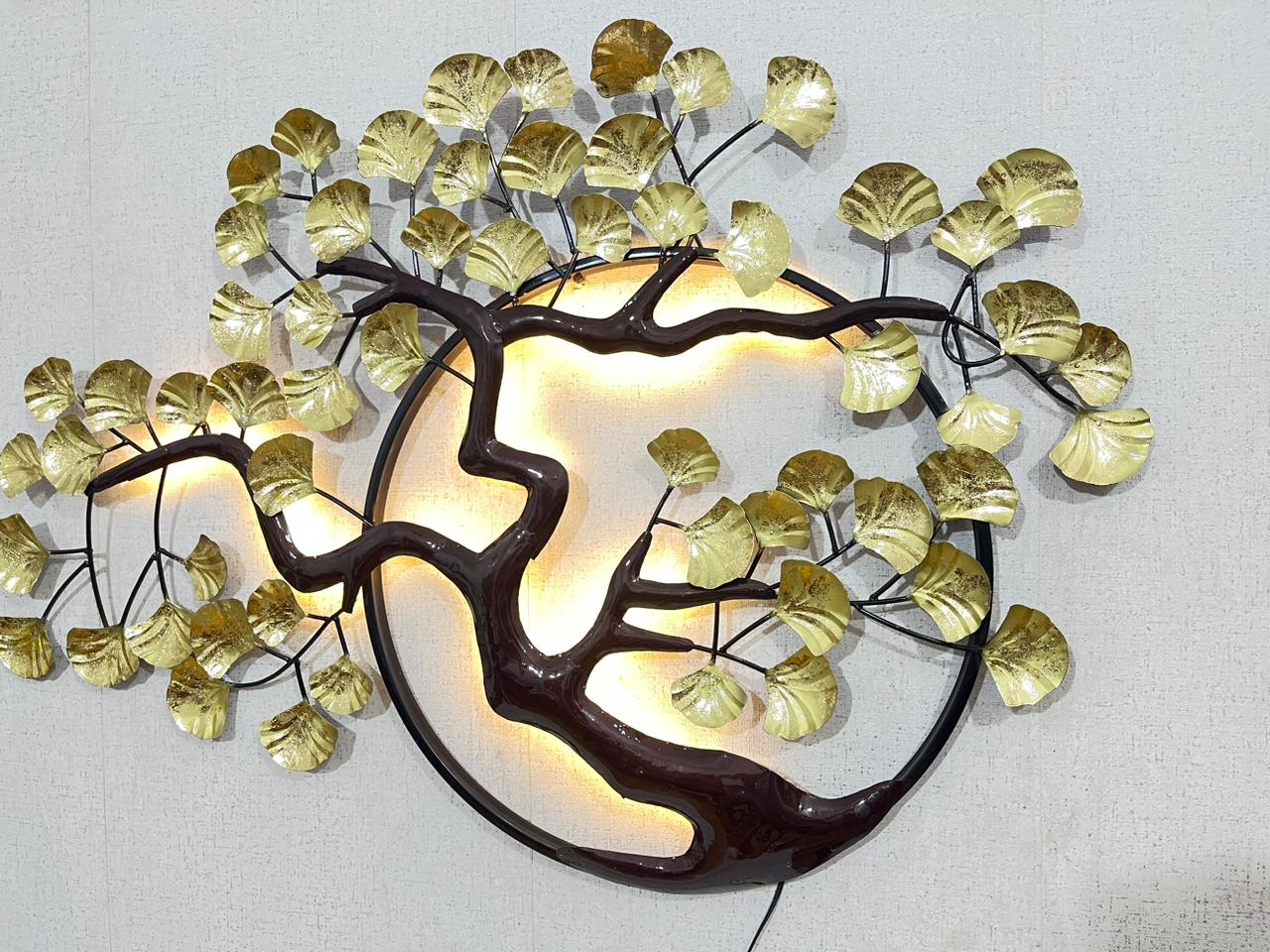 Metallic Golden Leaves Tree With LED (54 X 36 Inches ) - The Gharnish - A Unit of Satkala Creations