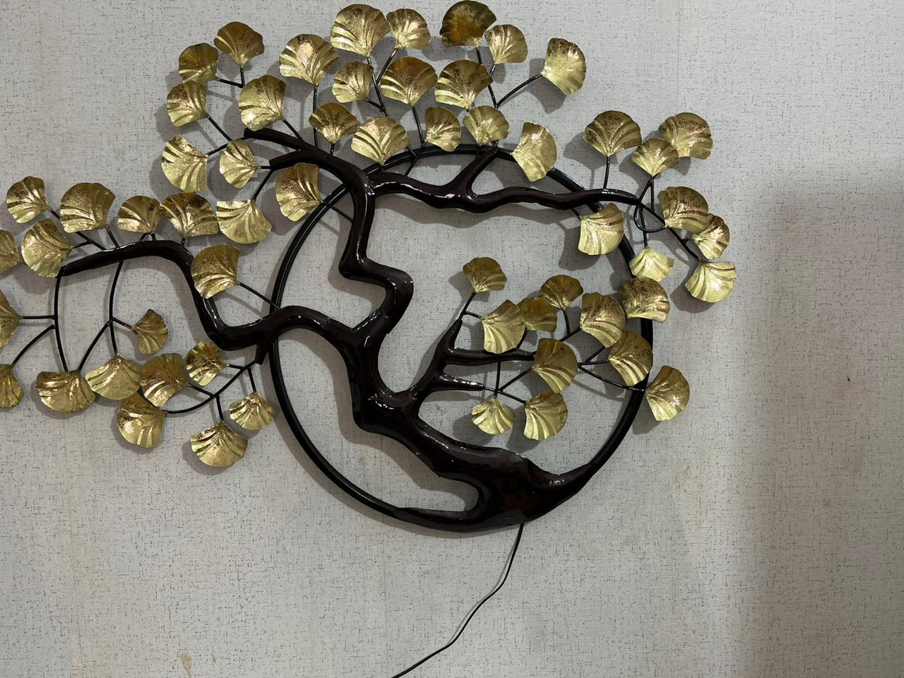 Metallic Golden Leaves Tree With LED (54 X 36 Inches ) - The Gharnish - A Unit of Satkala Creations