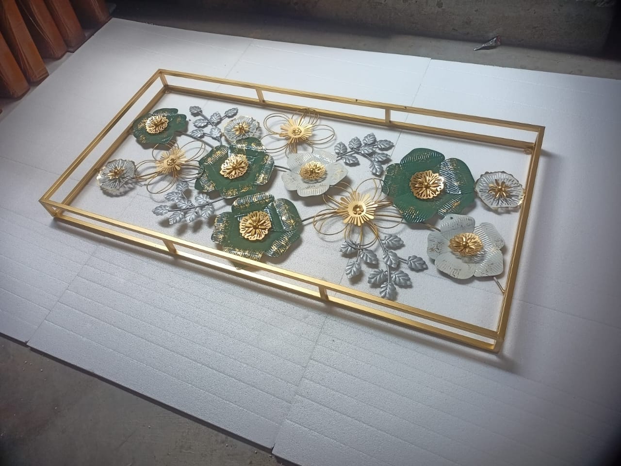 Premium Metallic Flower and Petal Frame Wall Art - 48 x 24 Inches - The Gharnish - A Unit of Satkala Creations
