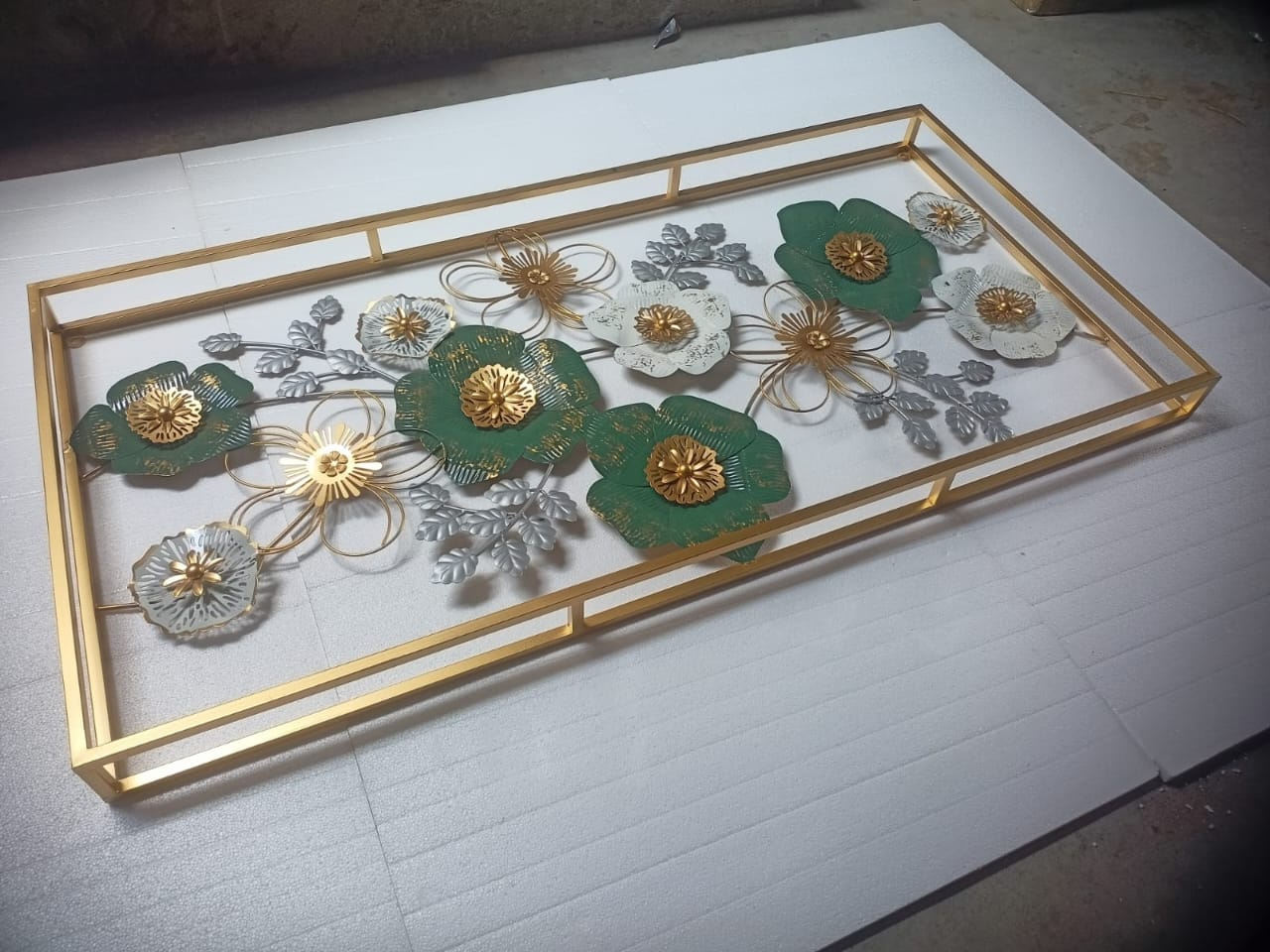 Premium Metallic Flower and Petal Frame Wall Art - 48 x 24 Inches - The Gharnish - A Unit of Satkala Creations