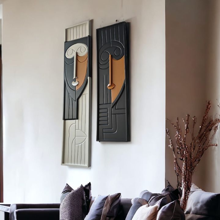 Wall design combines functionality with contemporary style, utilizing wallpaper, paint, shelving, mirrors, and art to create a visually appealing and harmonious space that reflects both personality and sophistication.