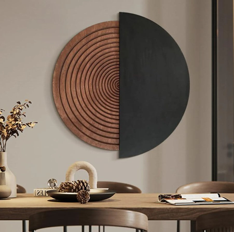 Unique geometric design in a round wood frame