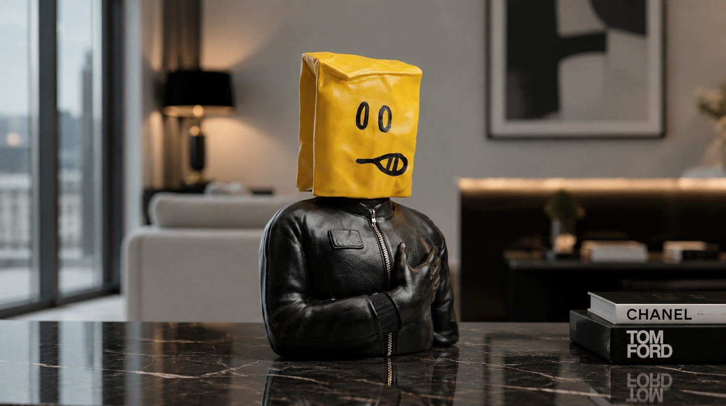 Black abstract bust sculpture by The Gharnish, modern street art-inspired figurine with sleek, contemporary design.