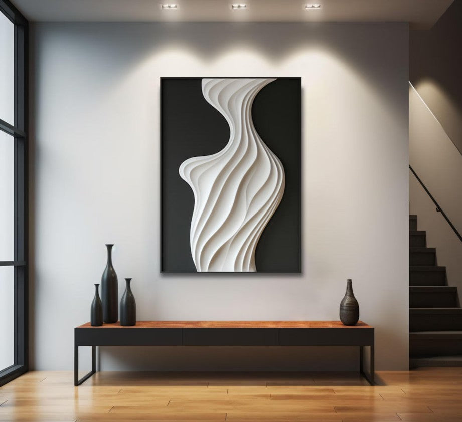 Black and White Waves Wooden Wall Art for Home and Office Decor - The Gharnish - A Unit of Satkala Creations