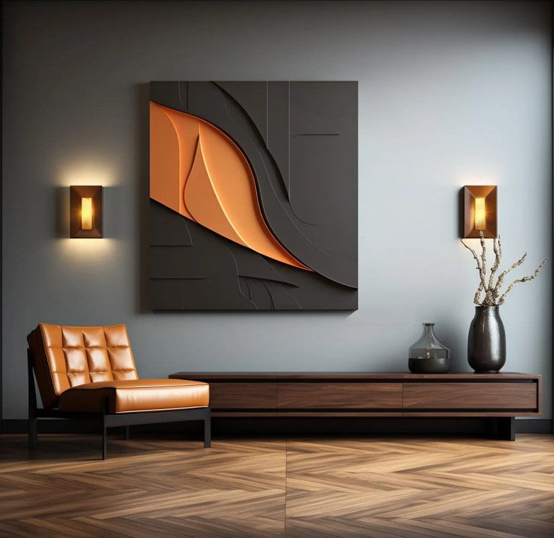 Modern Abstract Wood Carving 3D Wall Art – Textured Decorative Panel