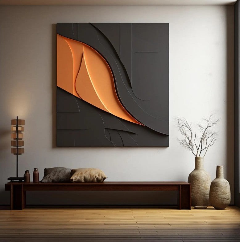 Modern Abstract Wood Carving 3D Wall Art – Textured Decorative Panel