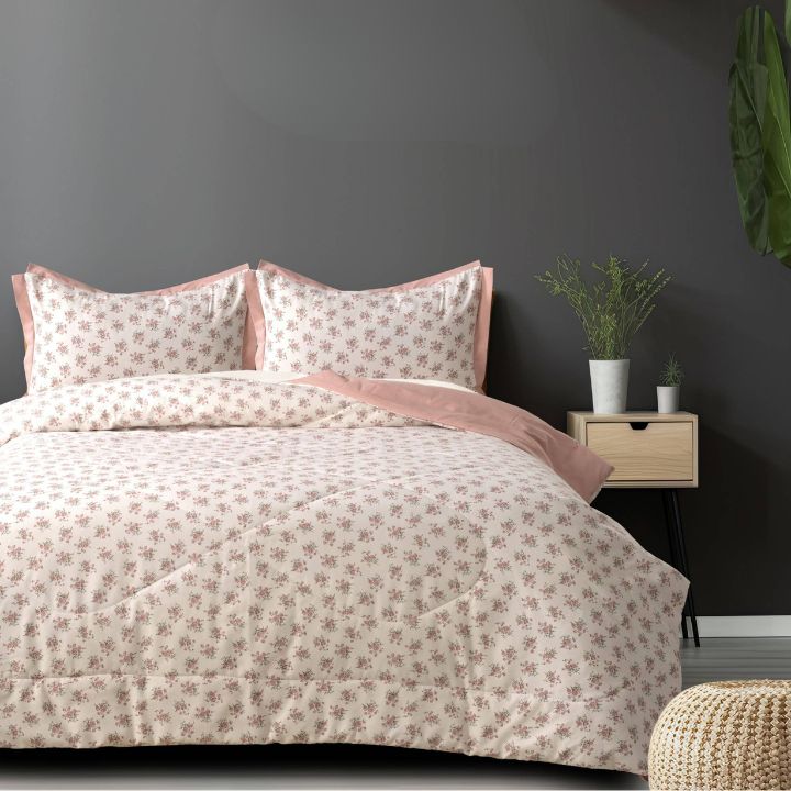 Lilly Floral Print Cotton Quilted 4 Pcs Comforter Set - The Gharnish - A Unit of Satkala Creations